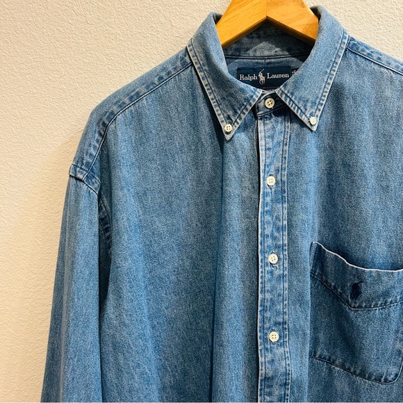 Ralph Lauren 90s vintage stone washed blue long sleeve vet button down Big Shirt - Picture 3 of 12